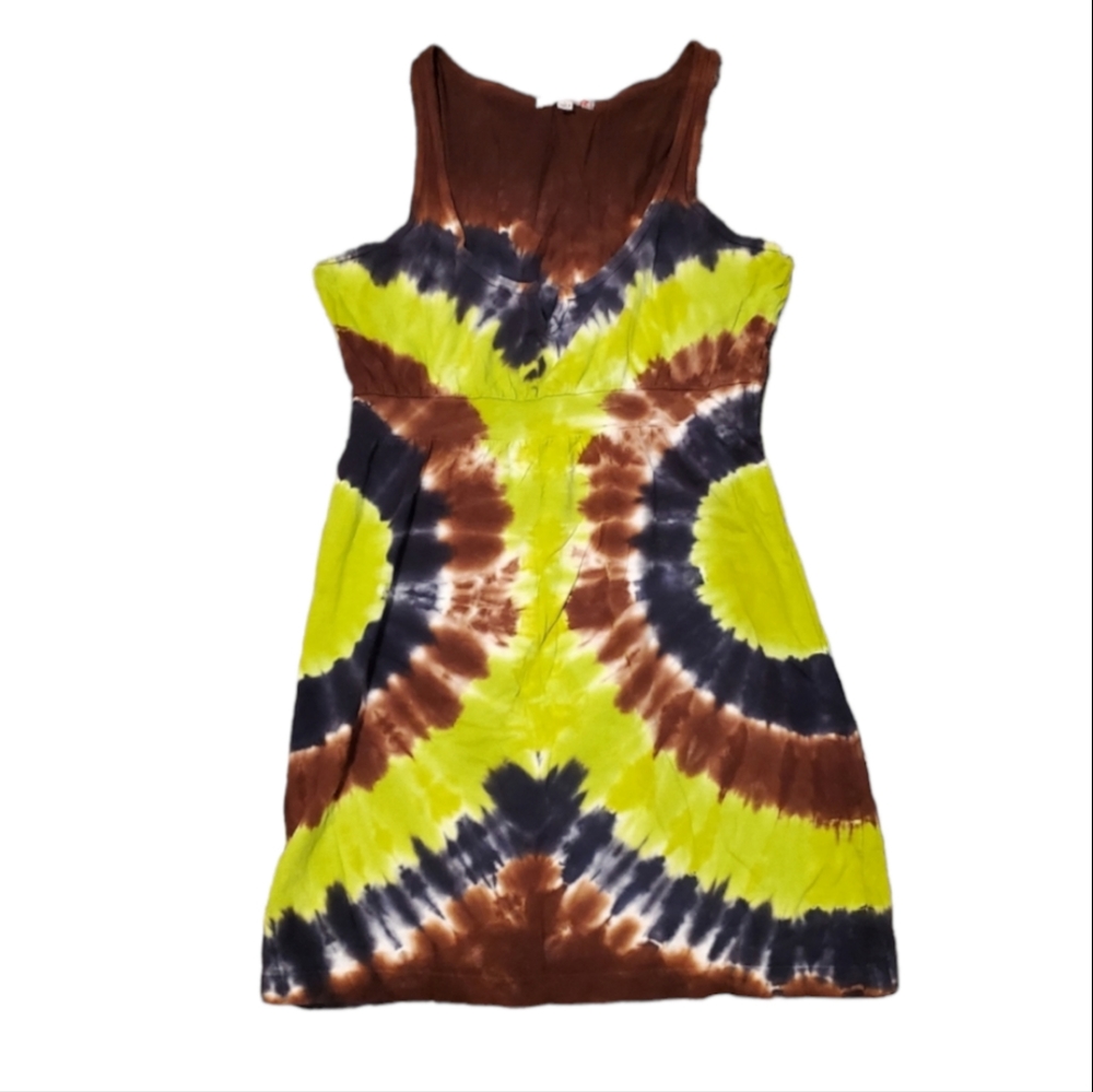 Exist L Green Brown Tie Dye Sleeveless Dress